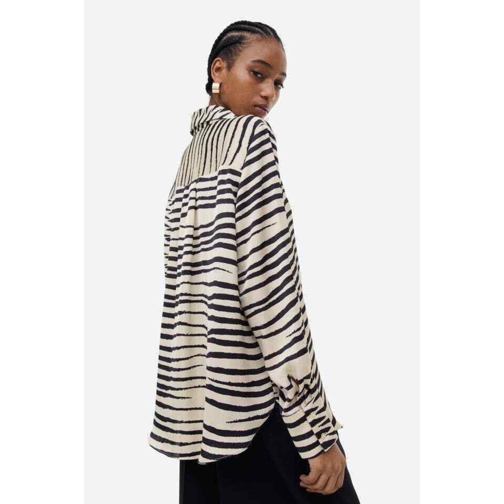 Black and White Zebra Print Long Sleeve Button Down Shirt - Picture 5 of 10